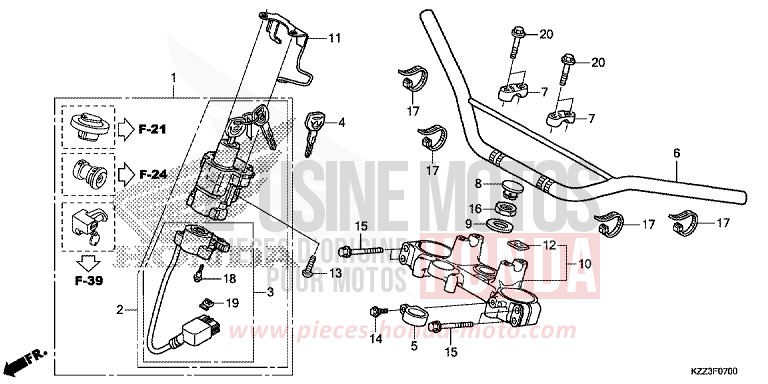 HANDLE PIPE/TOP BRIDGE for CRF250L EXTREME RED (R292) from 2015