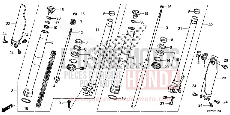 FRONT FORK for CRF250L EXTREME RED (R292) from 2015