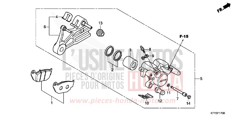 REAR BRAKE CALIPER for CBR125R NITRIC ORANGE (YR271) from 2013
