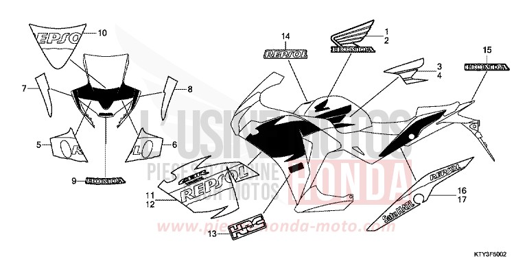 MARK/STRIPE (3) for CBR125R NITRIC ORANGE (YR271) from 2013