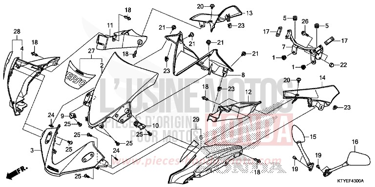 UPPER COWL for CBR125R ROSS WHITE (NH196) from 2015