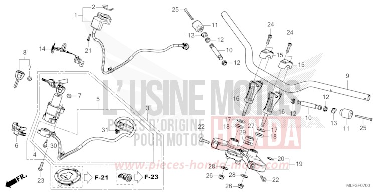 HANDLE PIPE/TOP BRIDGE for NT1100 PEARL GLARE WHITE (NHB53) from 2022