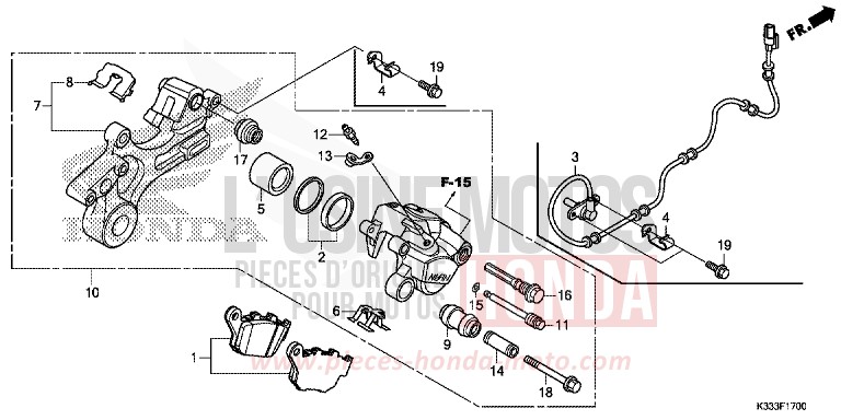 REAR BRAKE CALIPER for CBR300R LEMON ICE YELLOW (Y196) from 2015