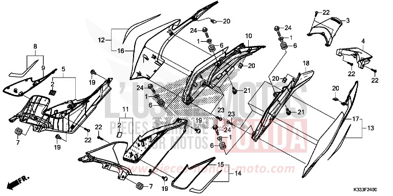 SIDE COVER/REAR COWL for CBR300R NITRIC ORANGE (YR271X) from 2015