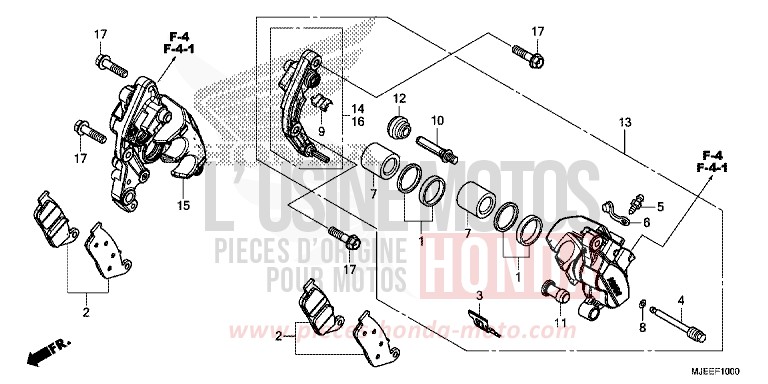 FRONT BRAKE CALIPER (1) for CB650F PEARL METALLOID WHITE (NHA96K) from 2014