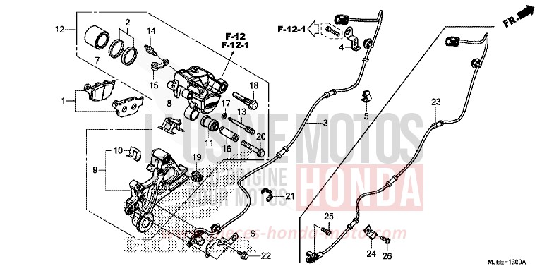 REAR BRAKE CALIPER for CB650F PEARL HIMALAYAS WHITE (NHA87) from 2014