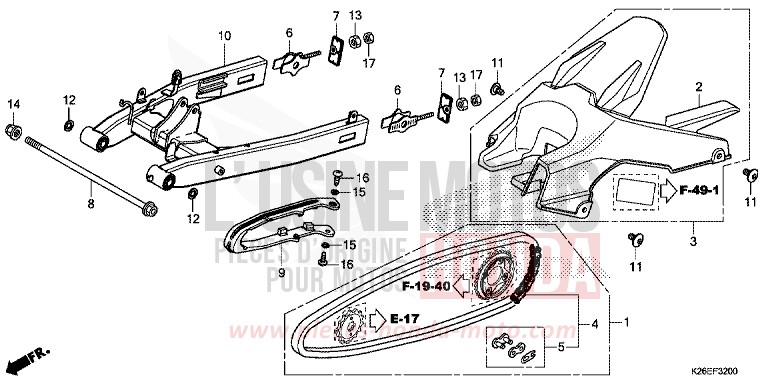 SWINGARM for MSX125 MAT AXIS GRAY METALLIC (NH303) from 2016