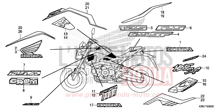 MARCA/STRISCIA per MSX125 PEARL VALENTINE RED (R353) del 2016