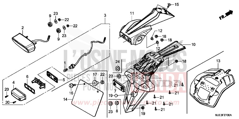 TAILLIGHT for CBR650FAE PEARL METALLOID WHITE (NHA96) from 2014