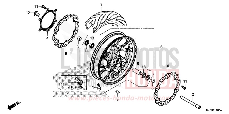 FRONT WHEEL for CBR650FAE PEARL METALLOID WHITE (NHA96K) from 2014