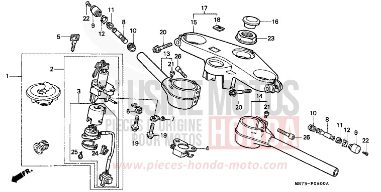 HANDLE PIPE/TOP BRIDGE for VFR750R PEARL CRYSTAL WHITE (NH193H) from 1988