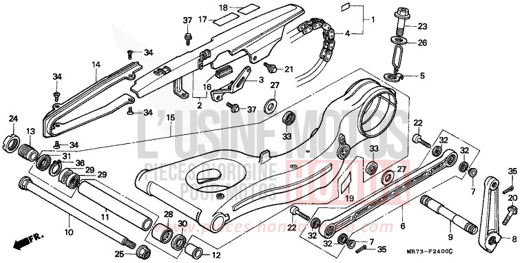 SWINGARM/CHAIN CASE for VFR750R PEARL CRYSTAL WHITE (NH193H) from 1988