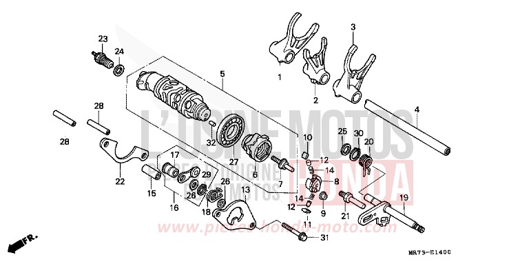 SHIFT DRUM/SHIFT FORK for VFR750R PEARL CRYSTAL WHITE (NH193H) from 1989
