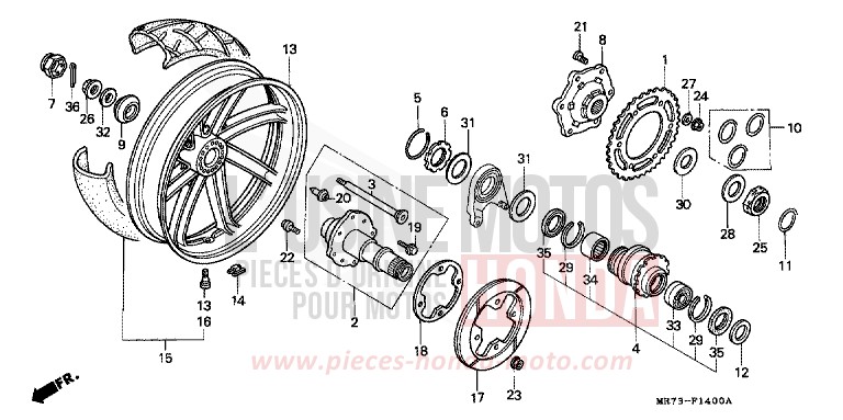 REAR WHEEL for VFR750R PEARL CRYSTAL WHITE (NH193H) from 1989