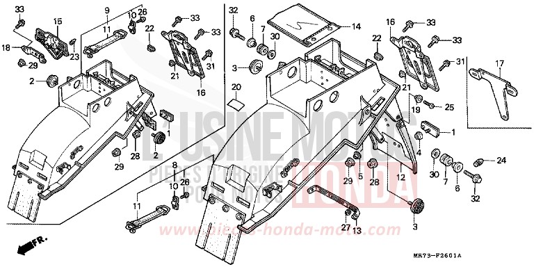 REAR FENDER (2) for VFR750R PEARL CRYSTAL WHITE (NH193H) from 1989