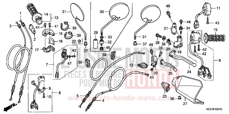 HANDLE LEVER/SWITCH/CABLE (CL/DK/ED/U) for XR250R FIGHTING RED (R134) from 2002