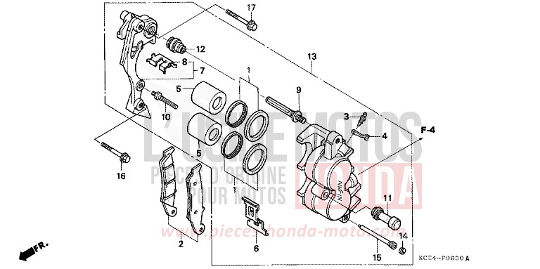 FRONT BRAKE CALIPER for XR250R FIGHTING RED (R134) from 2004