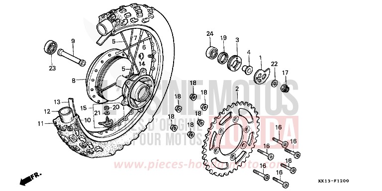 REAR WHEEL (XR250RE/RF/RG/RH/RJ/RK) for XR250R FLASH RED (R119) from 1984