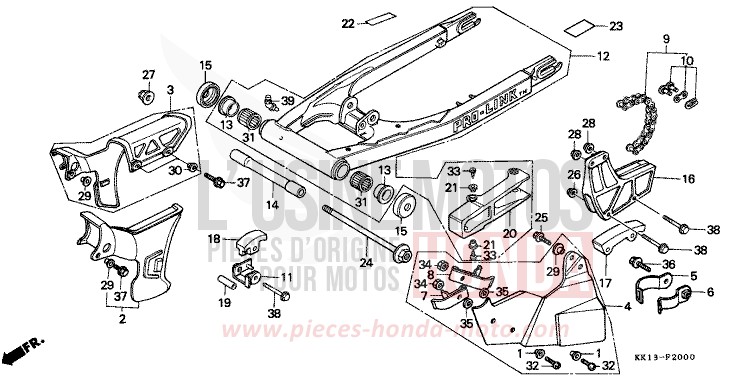 SWINGARM/CHAIN CASE (XR250RE/RF) for XR250R FLASH RED (R119) from 1984