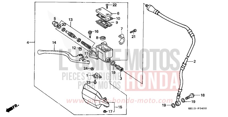 FR. BRAKE MASTER CYLINDER (1) for XR250R FLASH RED (R119) from 1985