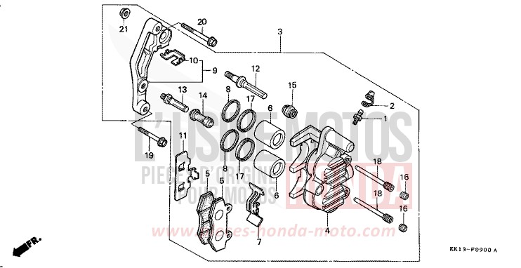 FRONT BRAKE CALIPER (1) for XR250R FLASH RED (R119) from 1985