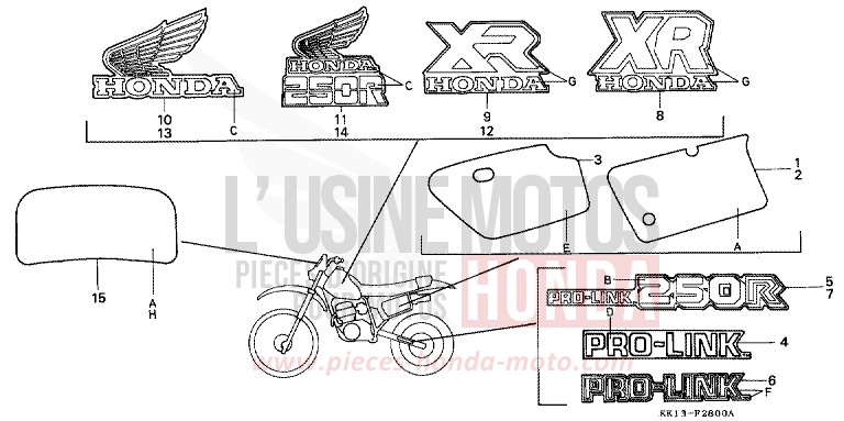 EMBLEM/MARK (XR250RE/RF/RG/RH) for XR250R FLASH RED (R119) from 1985