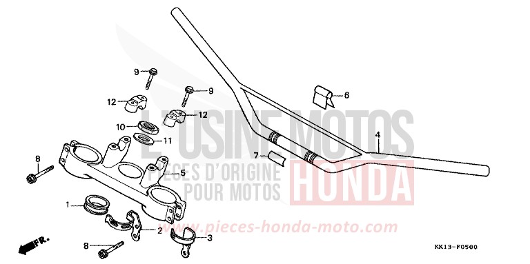 HANDLE PIPE/TOP BRIDGE for XR250R SHASTA WHITE (NH138) from 1991