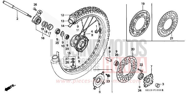 FRONT WHEEL for XR250R SHASTA WHITE (NH138H) from 1992