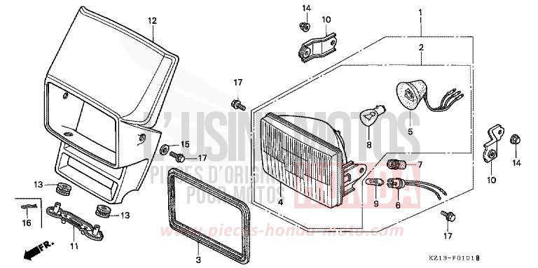 HEADLIGHT (B/ED/U) for XR250R SHASTA WHITE (NH138H) from 1993
