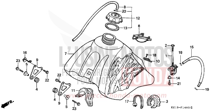FUEL TANK for XR250R SHASTA WHITE (NH138H) from 1993