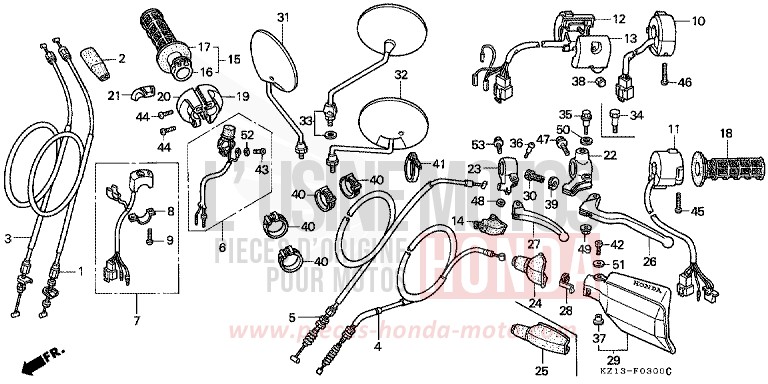 HANDLE LEVER/SWITCH/ CABLE (B/DK/ED/U) for XR250R SHASTA WHITE (NH138H) from 1994