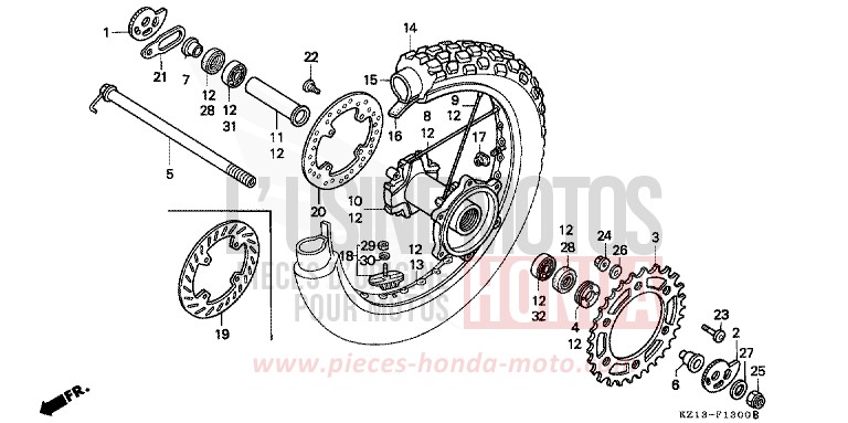 REAR WHEEL for XR250R SHASTA WHITE (NH138H) from 1994
