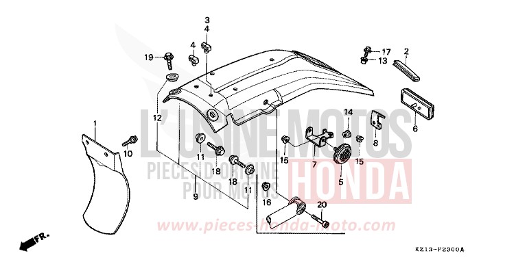 REAR FENDER for XR250R SHASTA WHITE (NH138H) from 1995