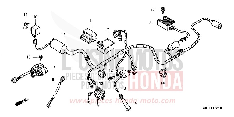 WIRE HARNESS/ IGNITION COIL (CL/DK/ED/U) for XR250R ROSS WHITE (NH196) from 1997