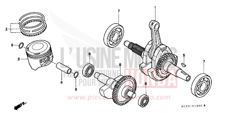CRANKSHAFT/PISTON for XR250R FIGHTING RED (R134) from 2000