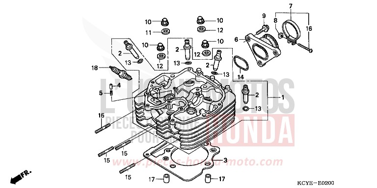 CYLINDER HEAD for XR400R FIGHTING RED (R134) from 2004