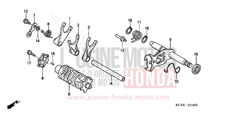 SHIFT DRUM/SHIFT FORK for XR400R FIGHTING RED (R134) from 2004