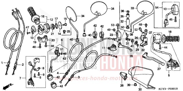 HANDLE LEVER/SWITCH/CABLE (DK/ED/U) for XR400R ROSS WHITE (NH196) from 1996