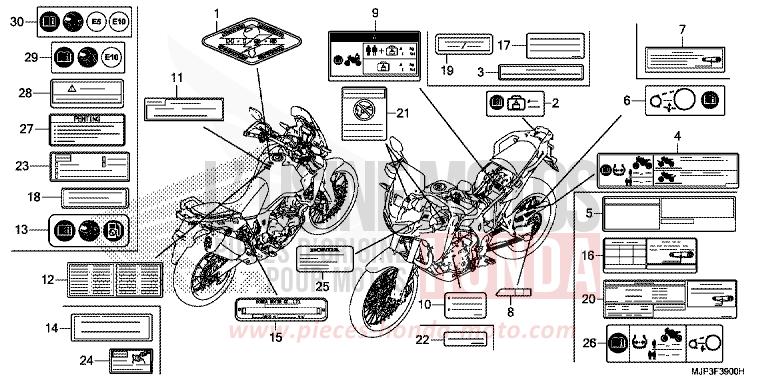 ETICHETTA DI AVVERTIMENTO per CRF1000 VICTORY RED (R334B) del 2016