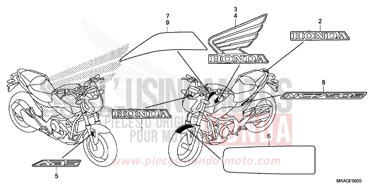 MARCA/STRISCIA per NC750S CANDY PROMINENCE RED (R342) del 2017
