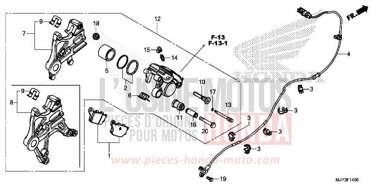 REAR BRAKE CALIPER for CRF1000 PEARL GLARE WHITE (NHB53H) from 2017