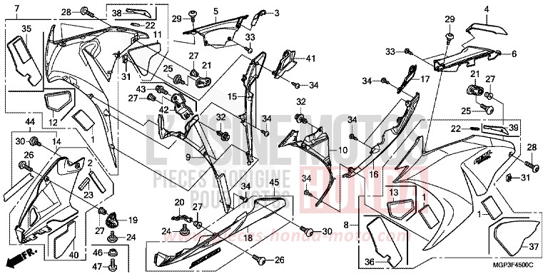 MIDDLE COWL for CBR1000RR ROSS WHITE (NH196KA) from 2013