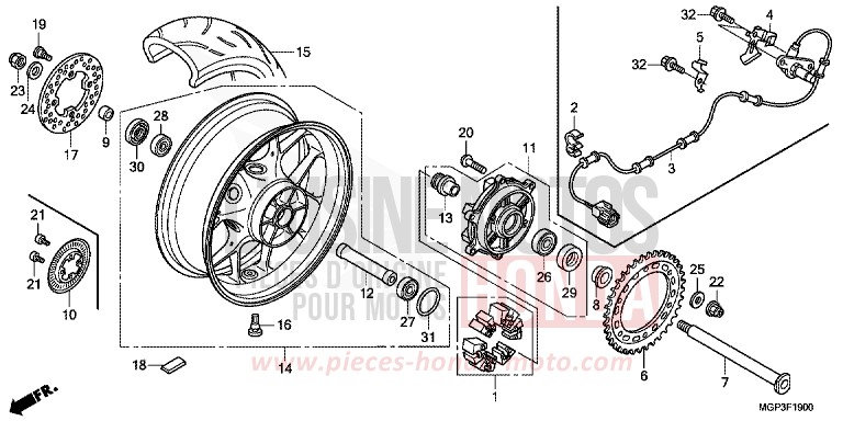 REAR WHEEL for CBR1000RR VIBRANT ORANGE (YR250HA) from 2013