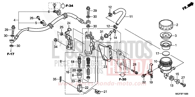 REAR BRAKE MASTER CYLINDER (CBR1000RR/S) for CBR1000RR ROSS WHITE (NH196) from 2014