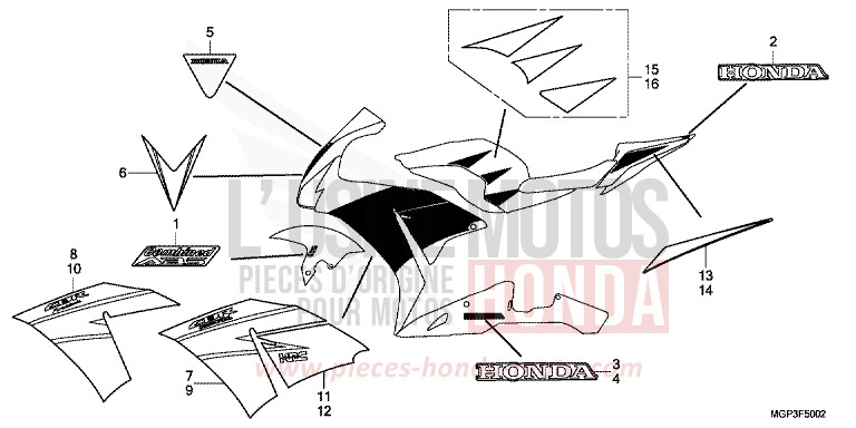 MARK/STRIPE (CBR1000RRD/E/RAD/E) TRICOLOR PATTERN for CBR1000RR ROSS WHITE (NH196) from 2014