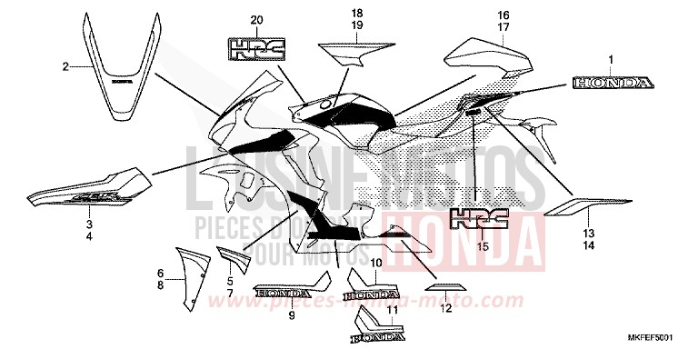 MARK/STRIPE (2) for CBR1000RA GRAND PRIX RED (R380) from 2019