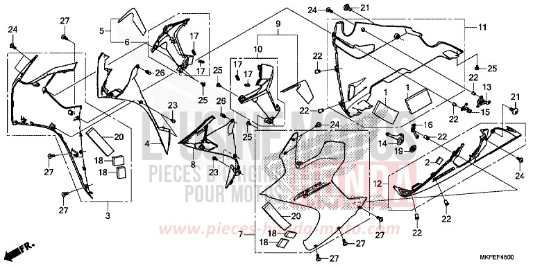 MIDDLE COWL for CBR1000RA MAT BALLISTIC BLACK METALLIC (NHA86) from 2019