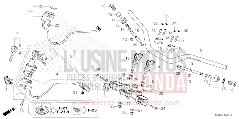 HANDLE PIPE/TOP BRIDGE for CRF1000 CANDY CHROMOSPHERE RED (R381) from 2018