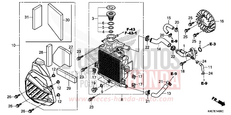 RADIATOR for NSS125AD MAT PEARL COOL WHITE (NHB44H) from 2015