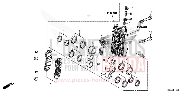 RIGHT FRONT BRAKE CALIPER for GL1800 PEARL GLARE WHITE (NHB53) from 2018